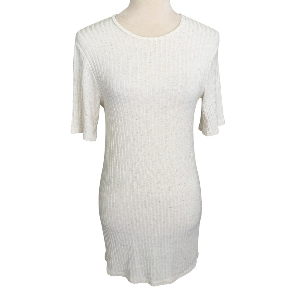 Reformation Crewneck Ribbed Knit Jersey Short Dress XS Off White Minimalist